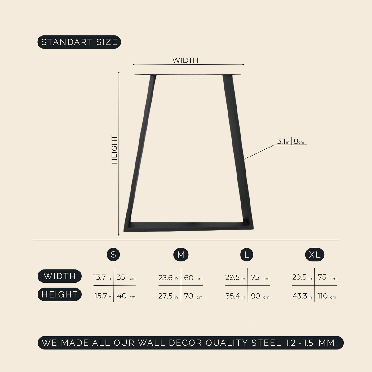 Angled Metal Table Legs Set Steel Base for Custom Tables - Metaloslav 