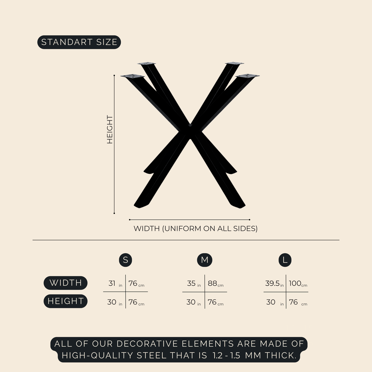 X-Shaped Metal Table Base for Round Dining Tables - Metaloslav 