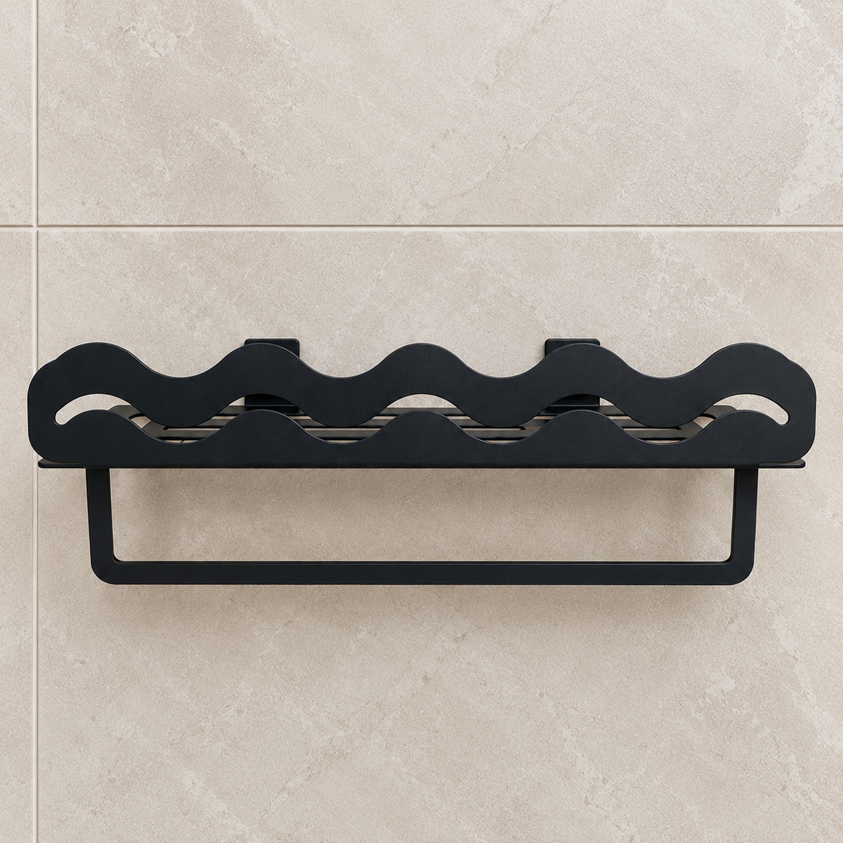 Metal bathroom wall shelf with wave design and integrated towel holder