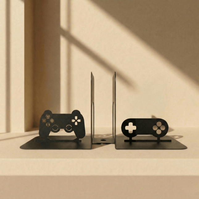 Metal PS Controller Bookends Set for Gaming Shelves and Desks - Metaloslav 
