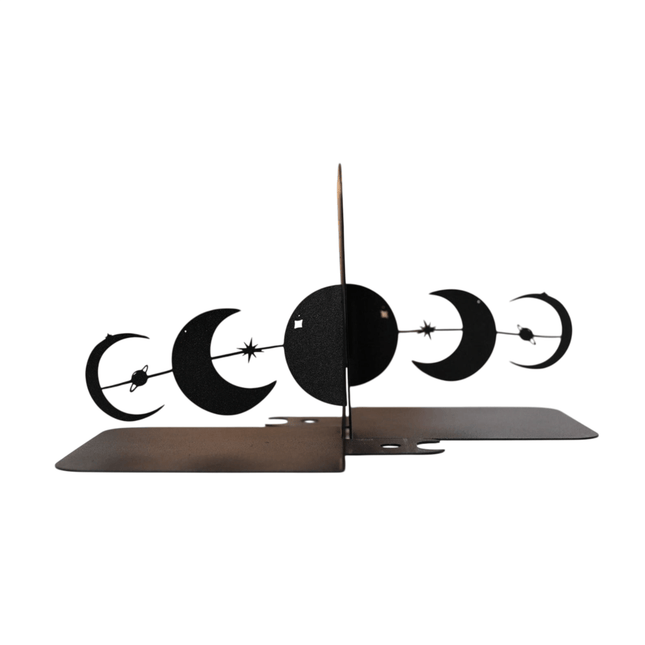 Metal Moon Phases Bookends Set with Celestial Minimalist Design - Metaloslav 