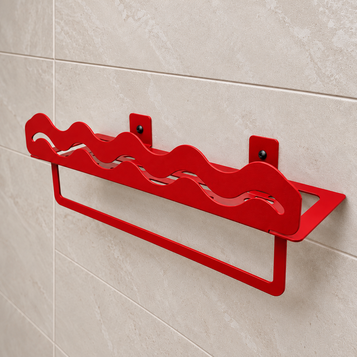 Metal bathroom wall shelf with wave design and integrated towel holder