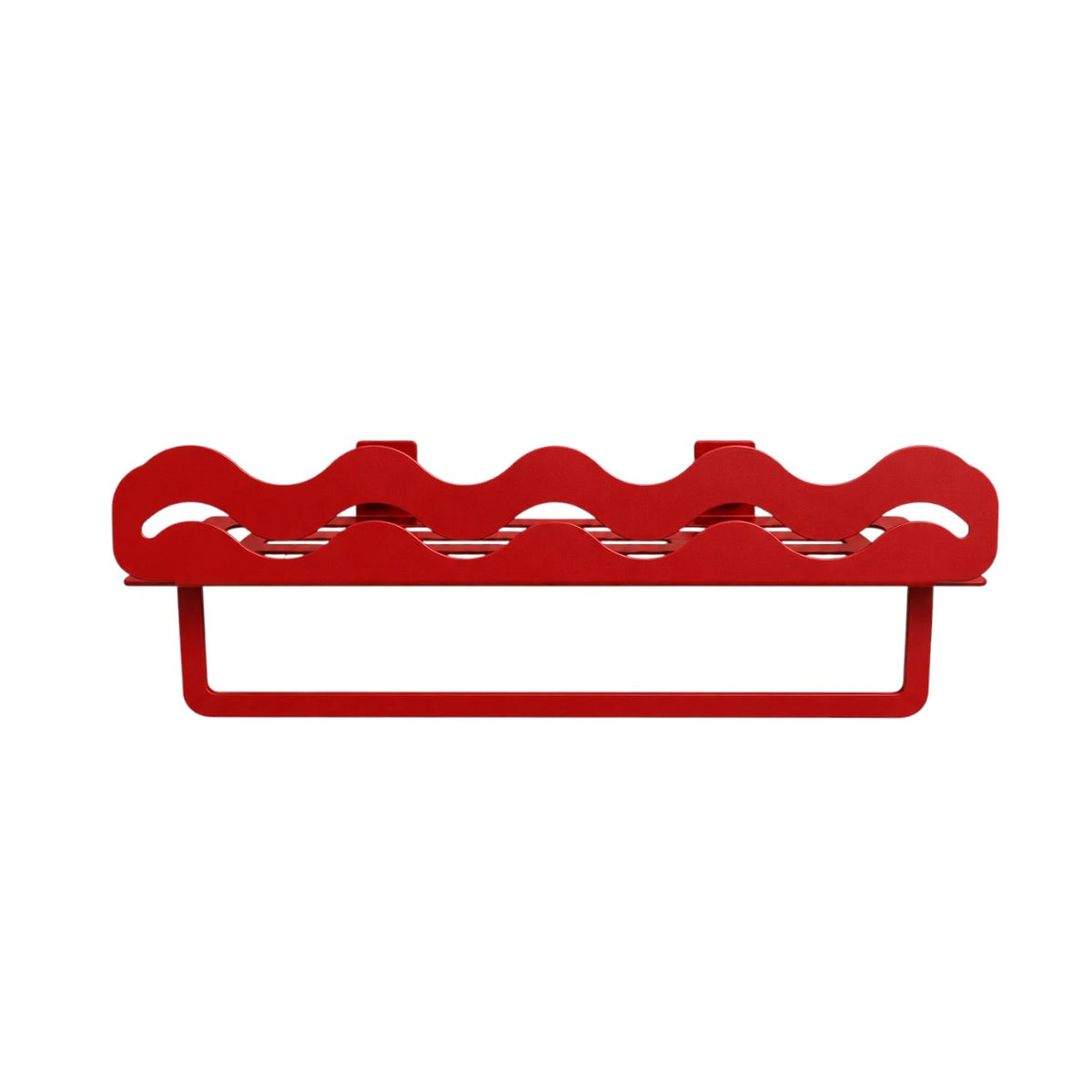 Metal bathroom wall shelf with wave design and integrated towel holder