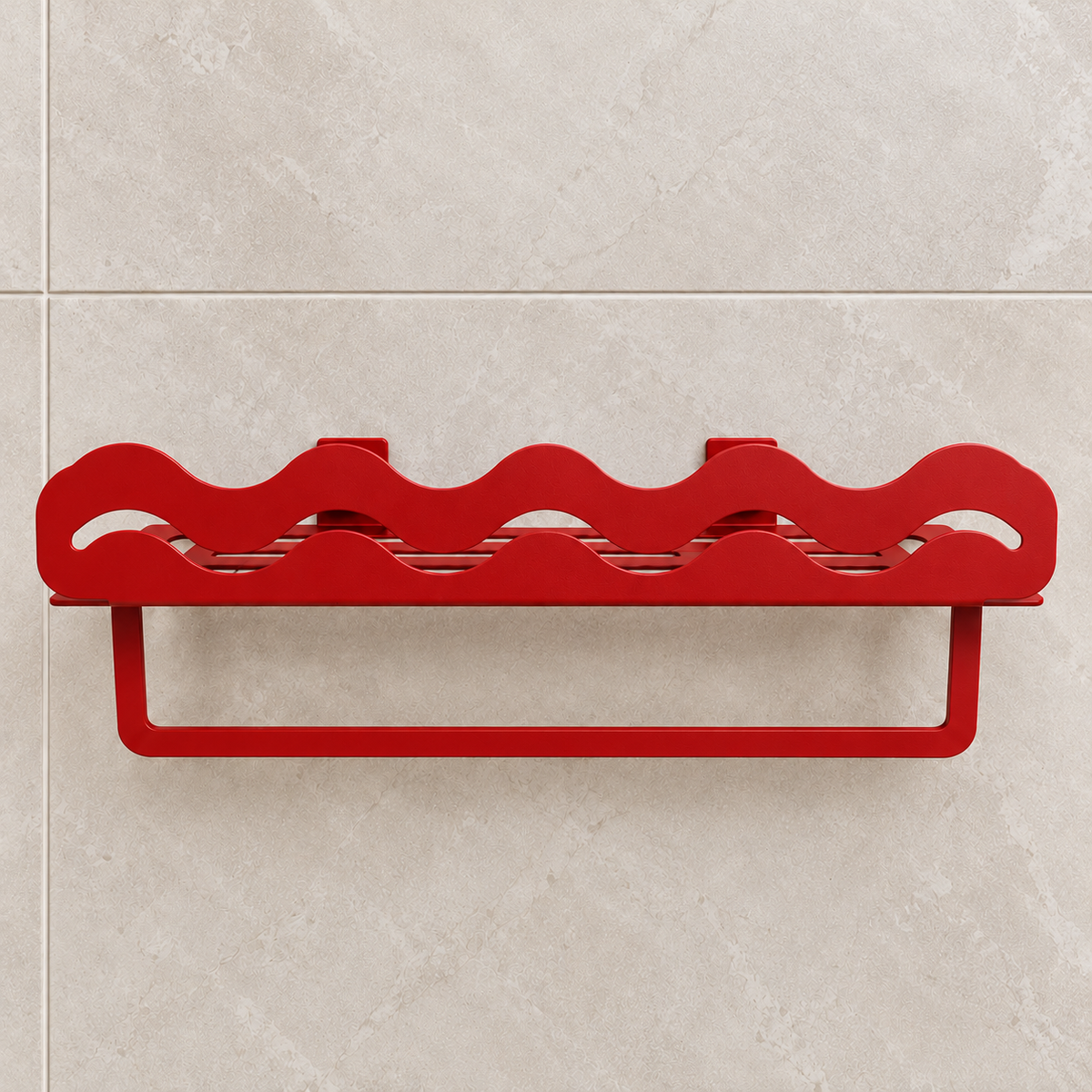 Metal bathroom wall shelf with wave design and integrated towel holder