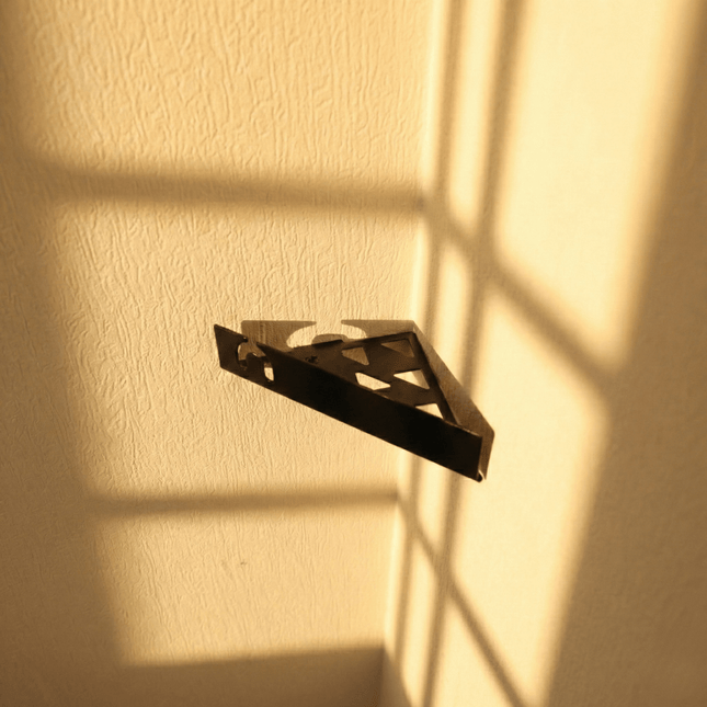 Modern Metal Corner Shower Shelf with Geometric Cutouts, Wall Mounted - Metaloslav 