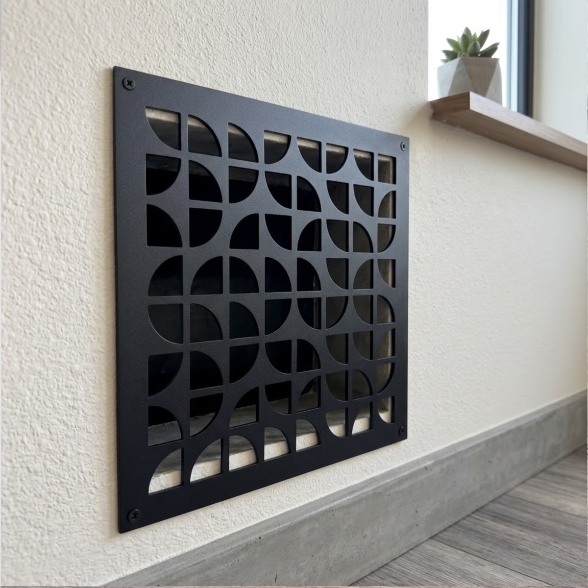 Geometric decorative metal vent cover with modern laser-cut patterns