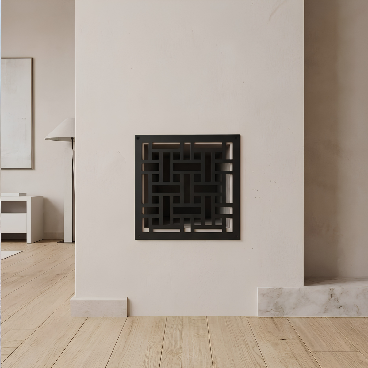 Geometric decorative metal vent cover with modern laser-cut patterns
