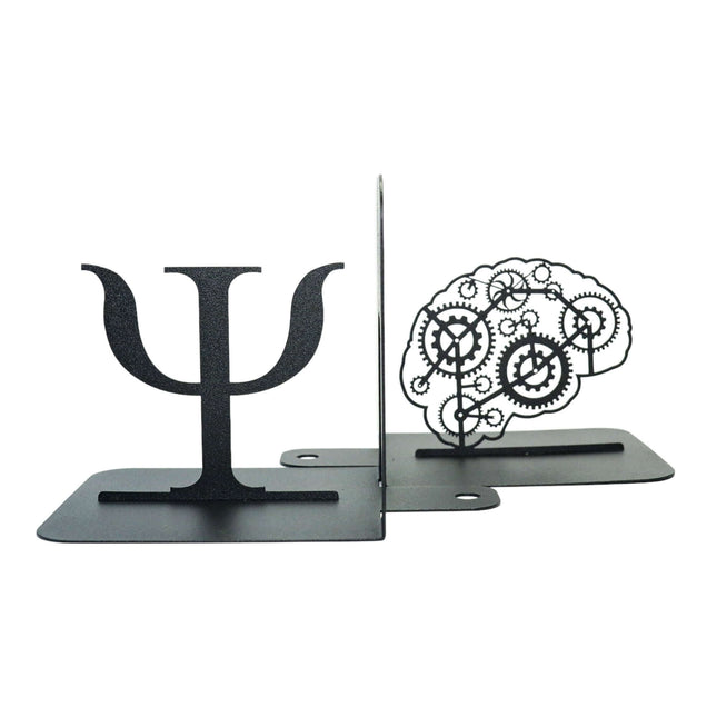 Metal Bookends Pair with Brain and Psy Symbol Graphic Design - Metaloslav 