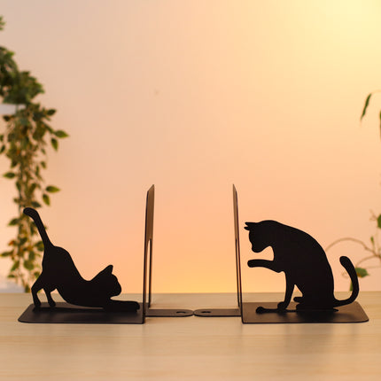 Cat Metal Bookends – Modern Steel Book Holder | Minimalist Home & Office Shelf Decor