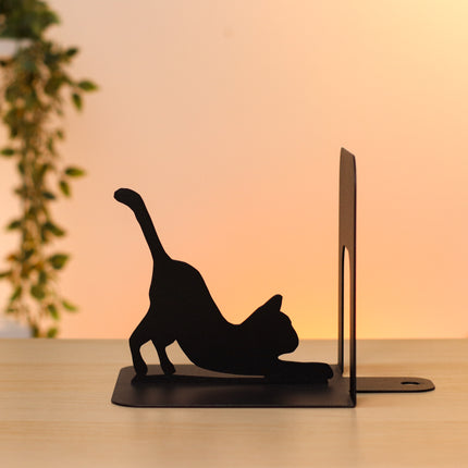 Cat Metal Bookends – Modern Steel Book Holder | Minimalist Home & Office Shelf Decor