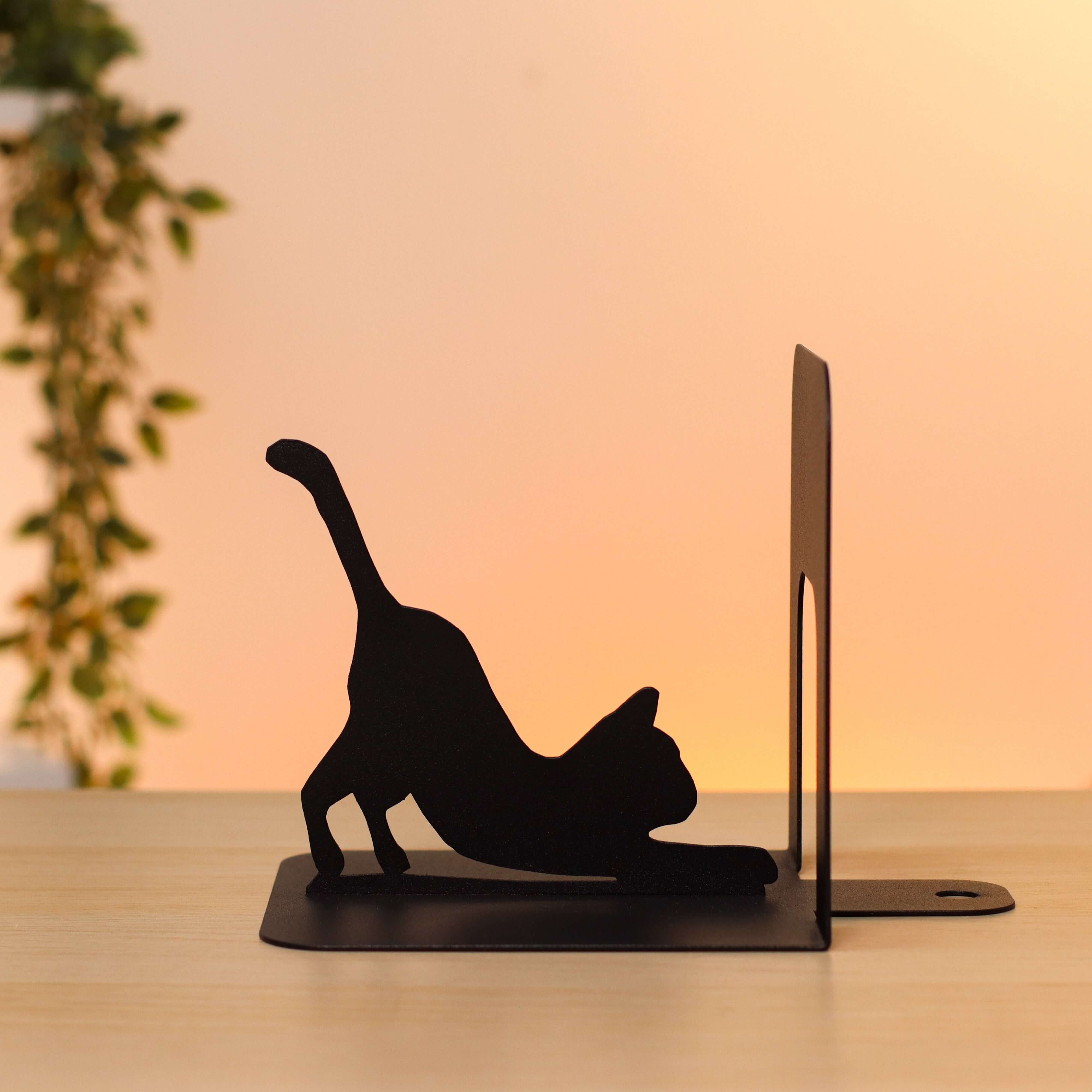 Cat Metal Bookends – Modern Steel Book Holder for Home & Office Decor