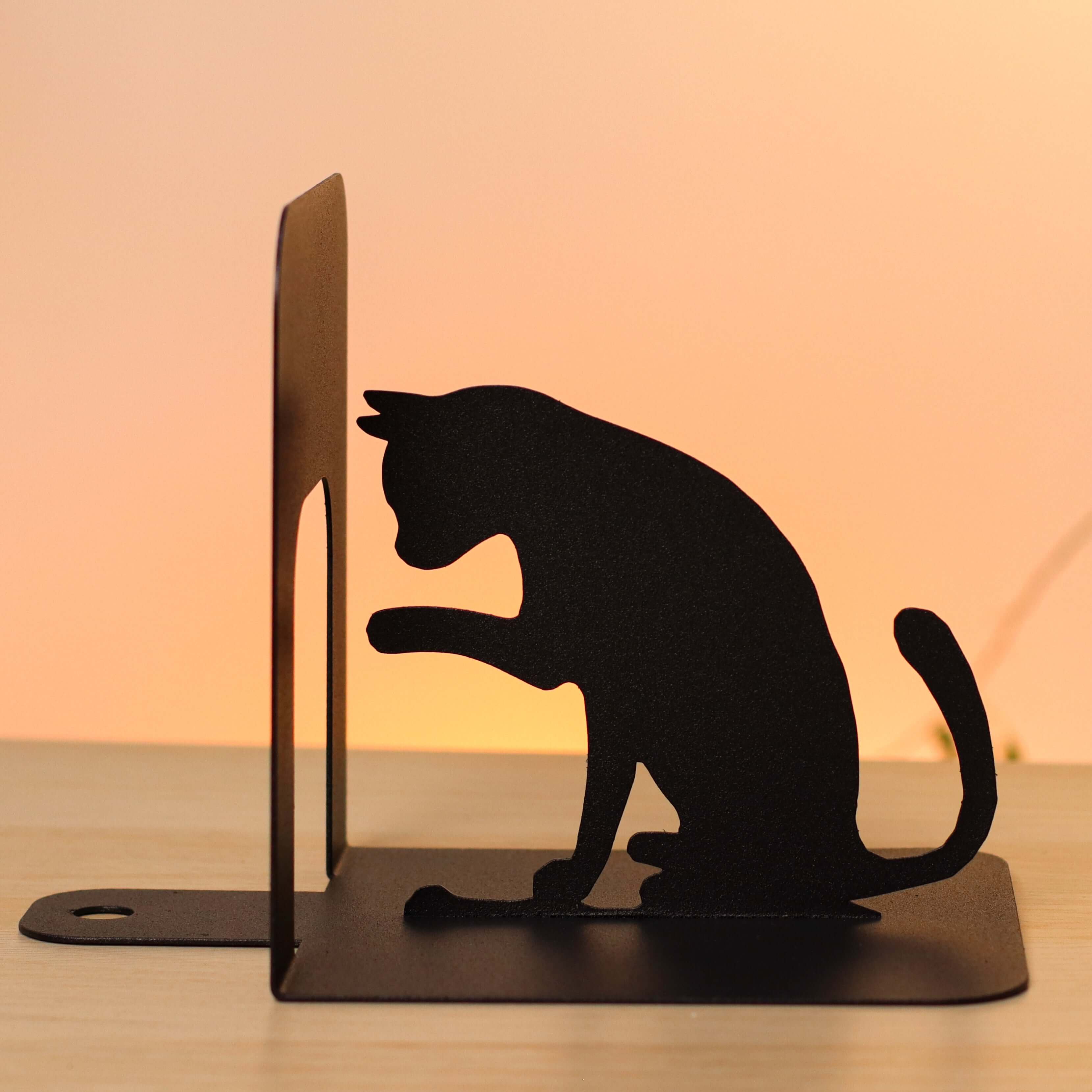 Cat Metal Bookends – Modern Steel Book Holder for Home & Office Decor