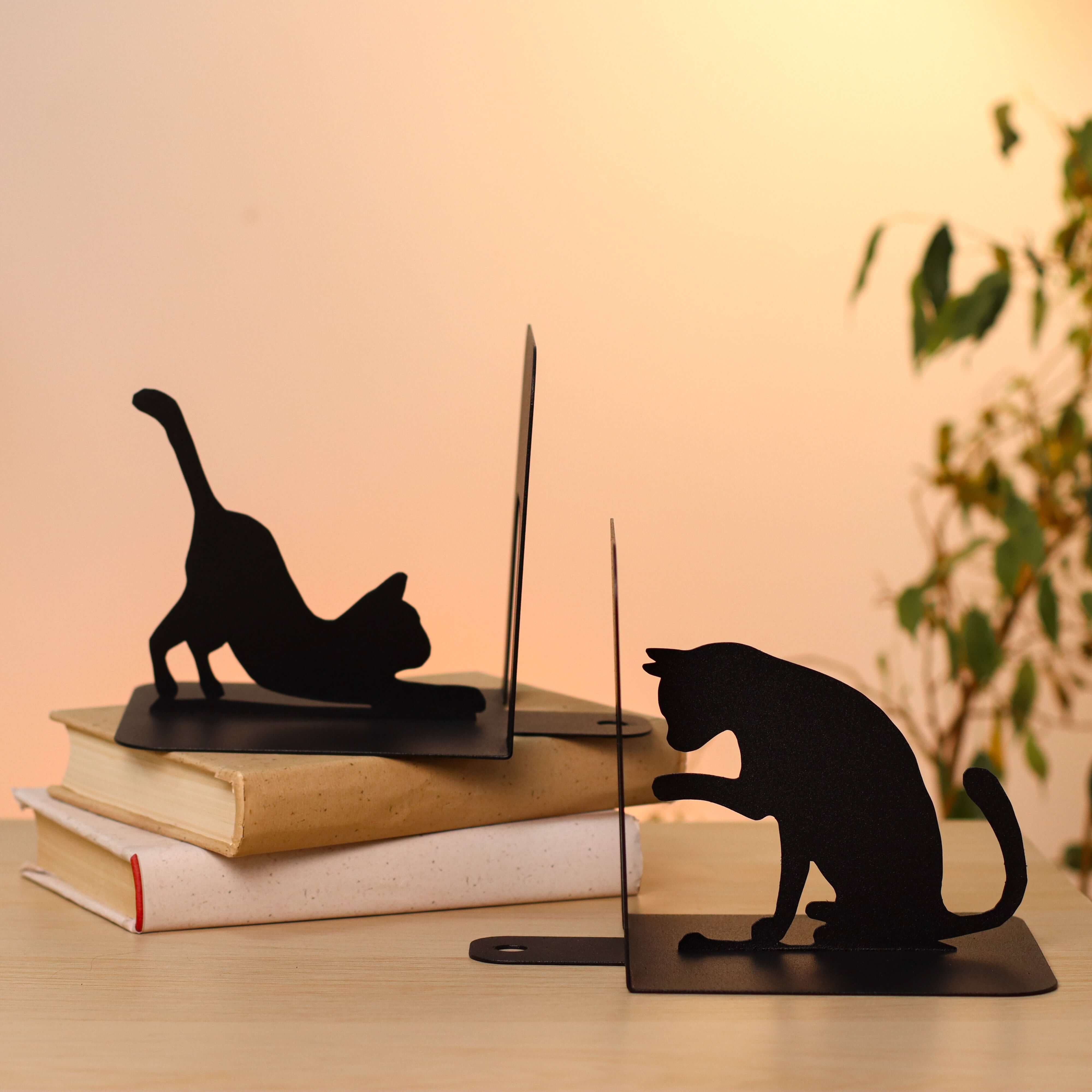 Cat Metal Bookends – Modern Steel Book Holder for Home & Office Decor