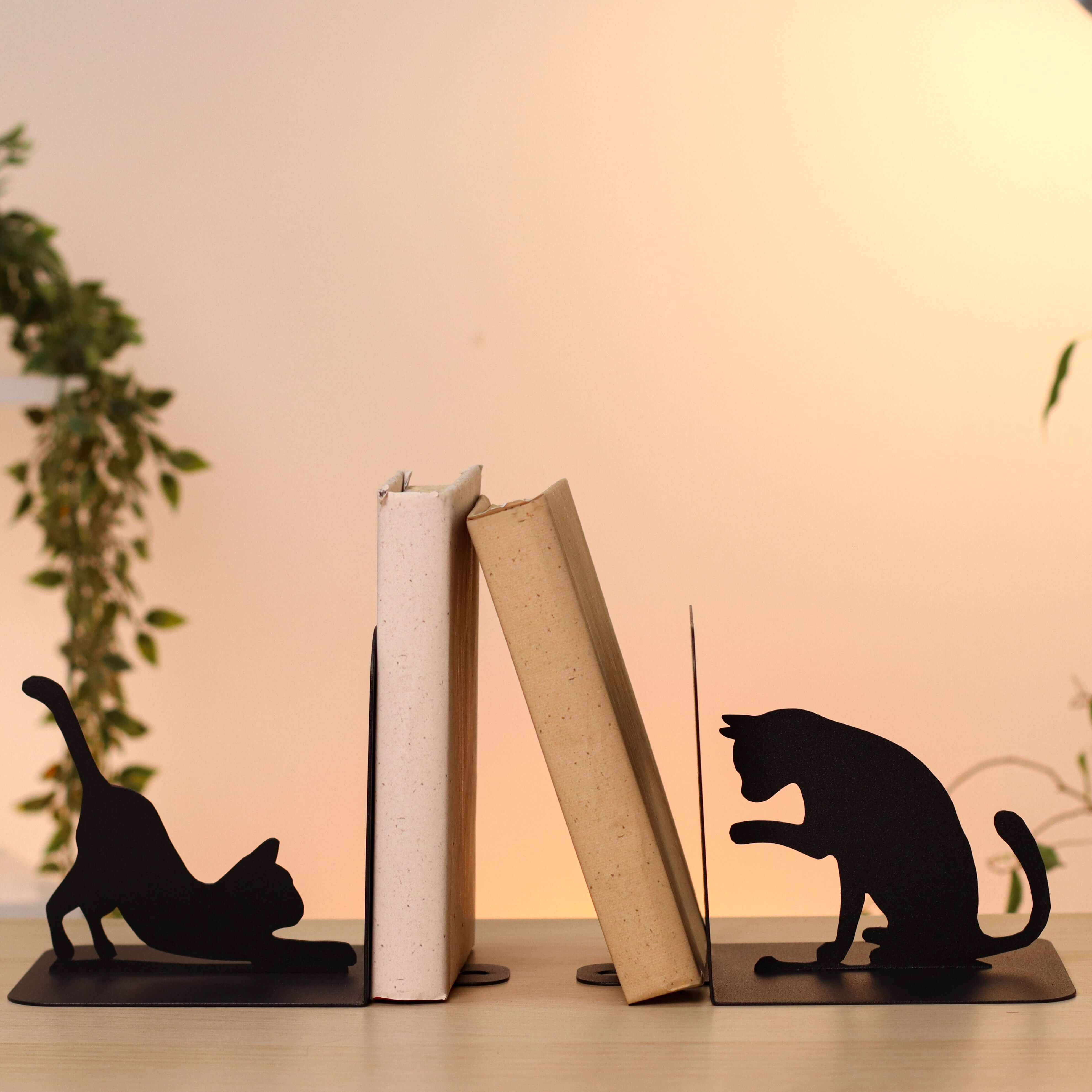 Cat Metal Bookends – Modern Steel Book Holder for Home & Office Decor