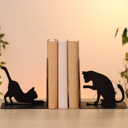 Cat Metal Bookends – Modern Steel Book Holder | Minimalist Home & Office Shelf Decor