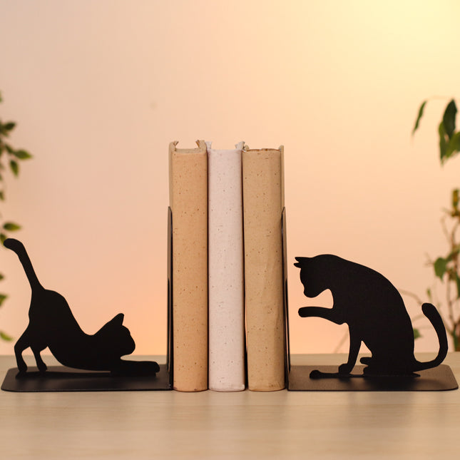 Cat Metal Bookends – Modern Steel Book Holder | Minimalist Home & Office Shelf Decor