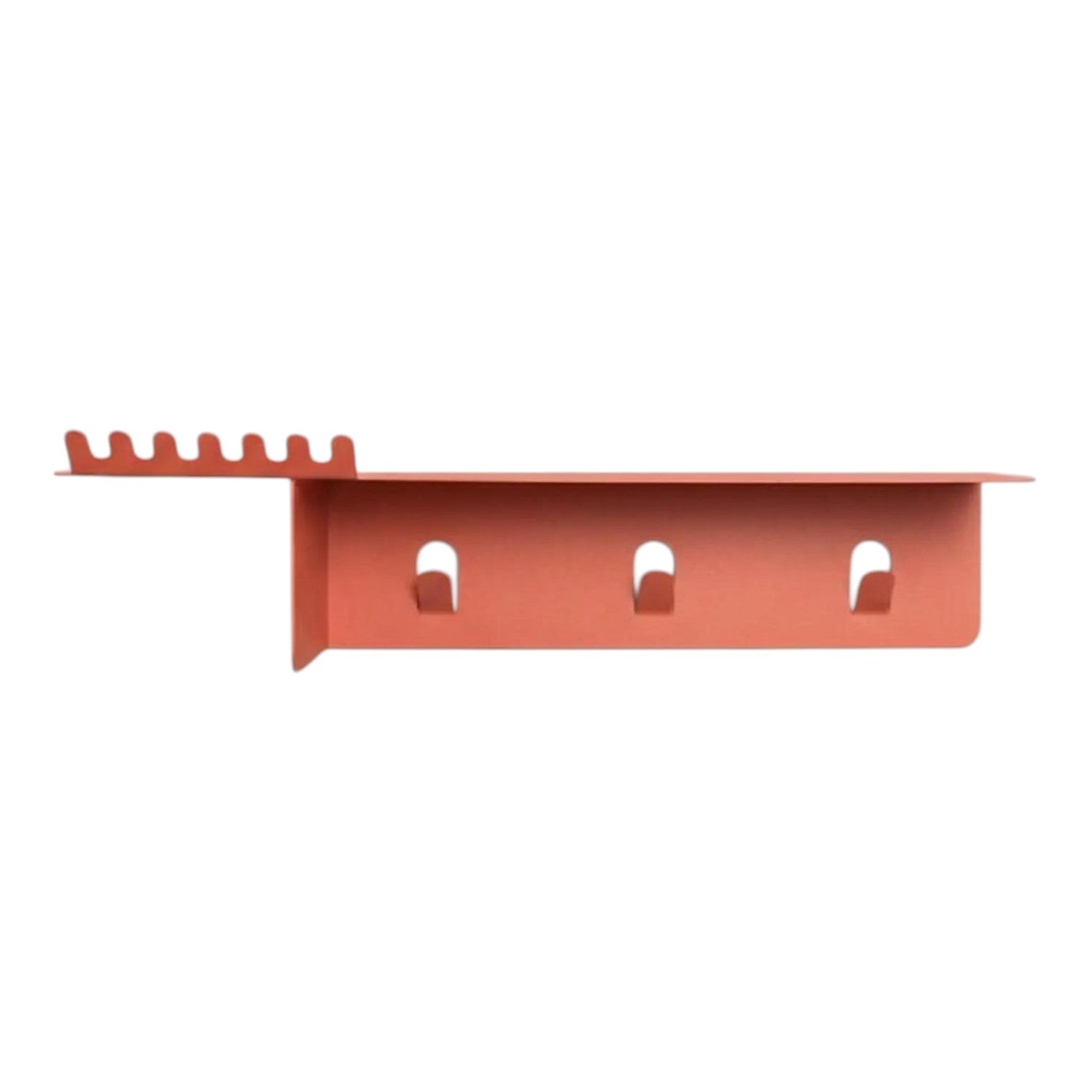 Red metal wall shelf on a white background