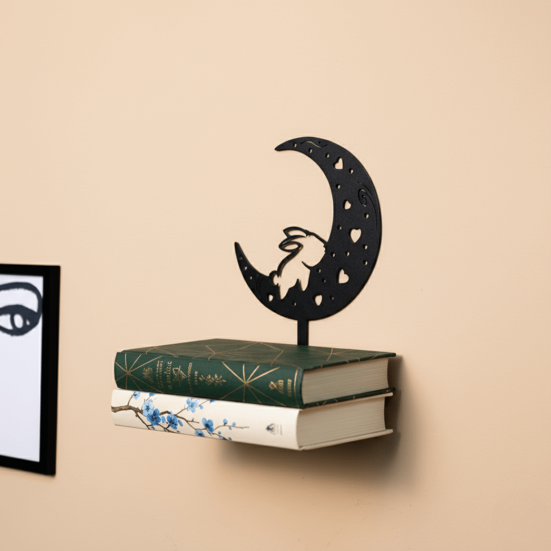 Metal Floating Shelf – Whimsical Rabbit on Moon Decor for Kids’ Rooms