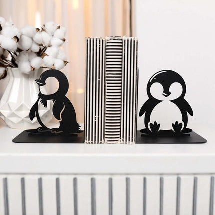 Metal Penguin Bookends Set with Minimalist Animal Silhouette - Metaloslav 
