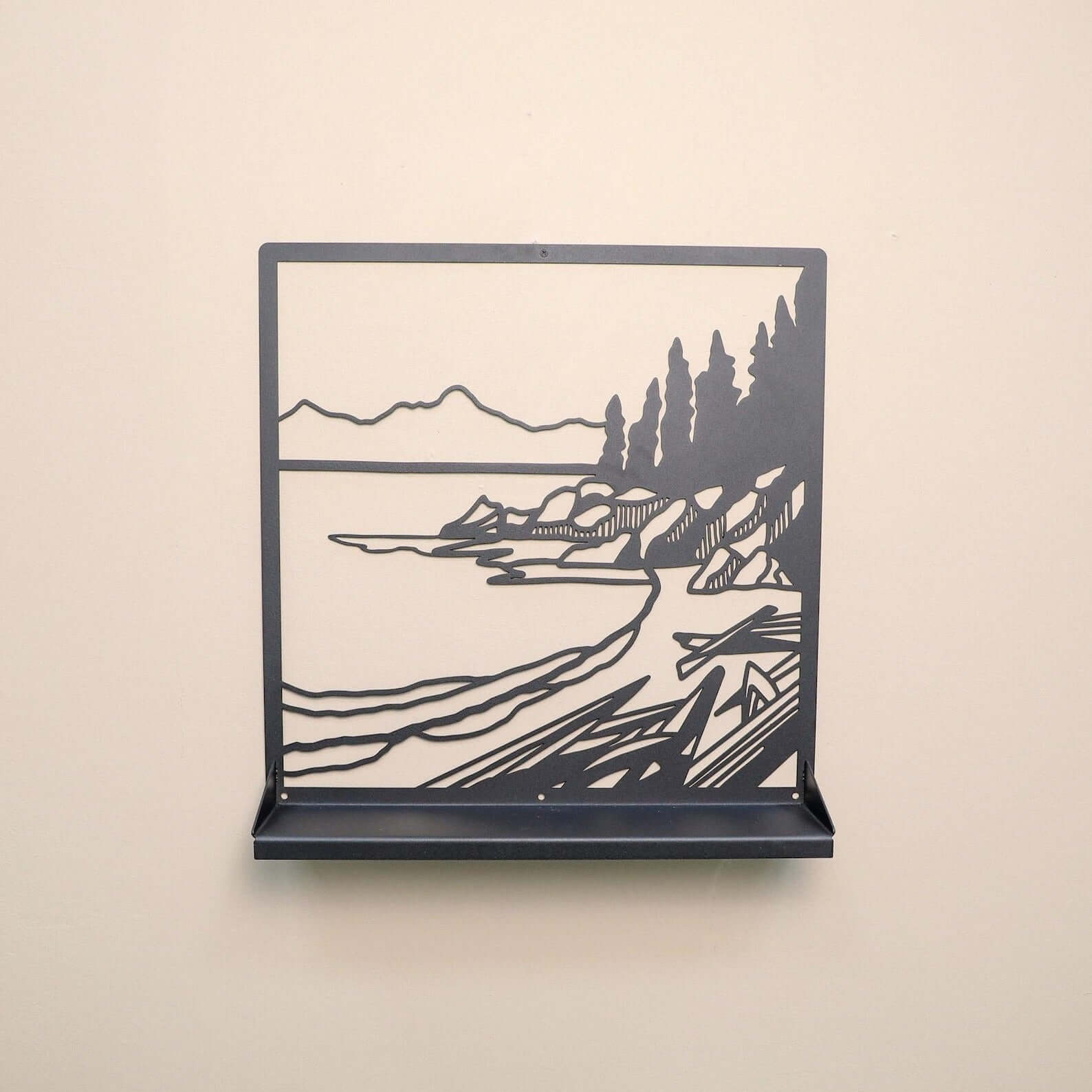 Metal Landscape Wall Shelf with Cutout Design for Books and Decor - Metaloslav 