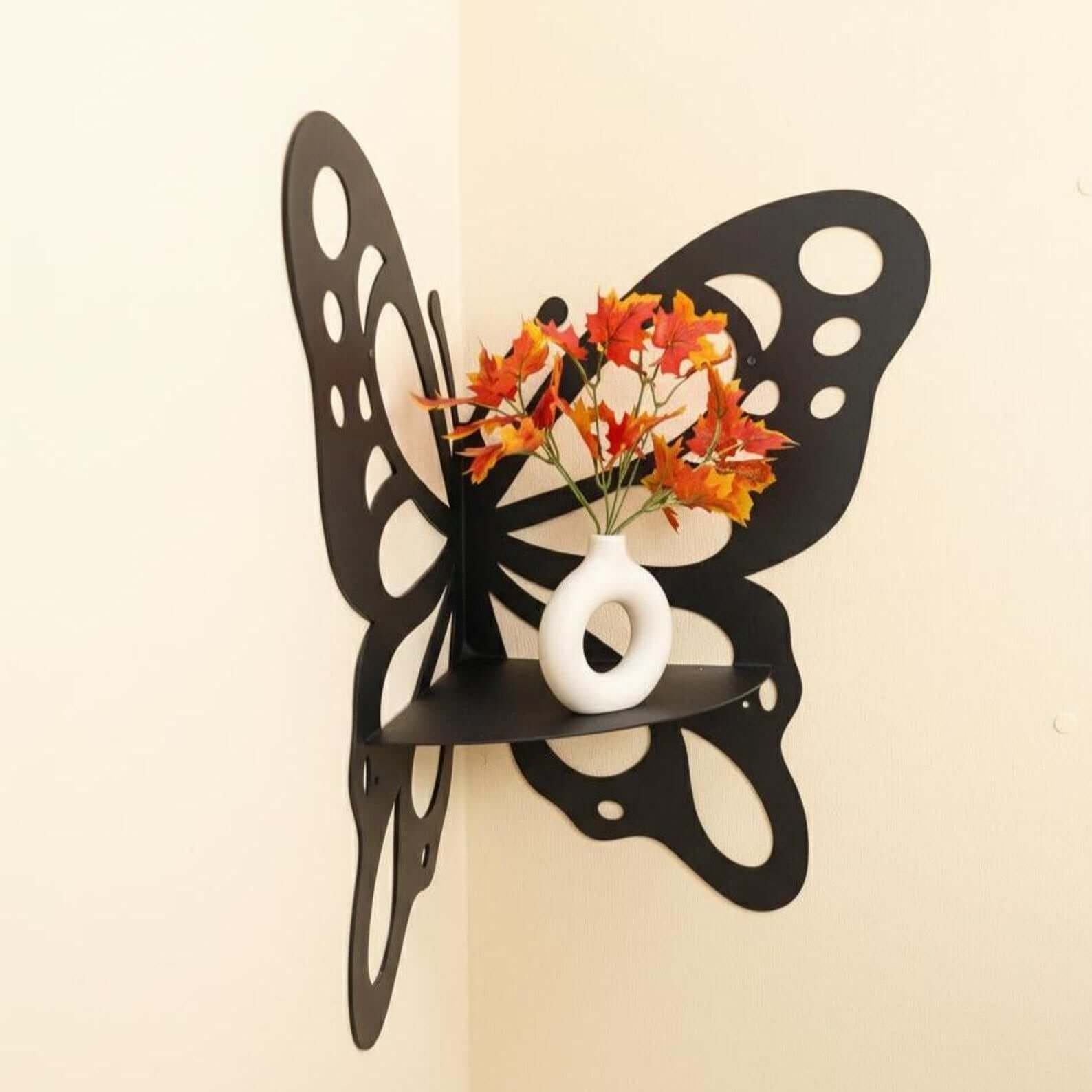 Metal Butterfly Corner Wall Shelf for Plants and Decorative Storage - Metaloslav 