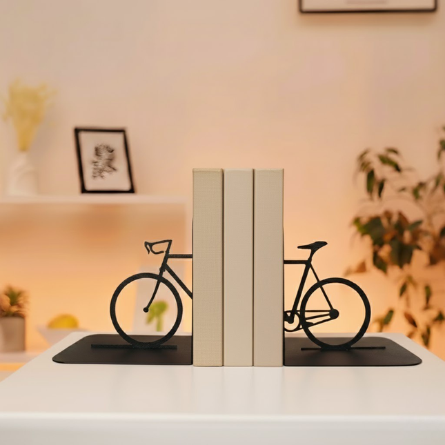 Metal Bicycle Bookends – Modern Bike Decor for Shelves & Office | Minimalist Book Holder