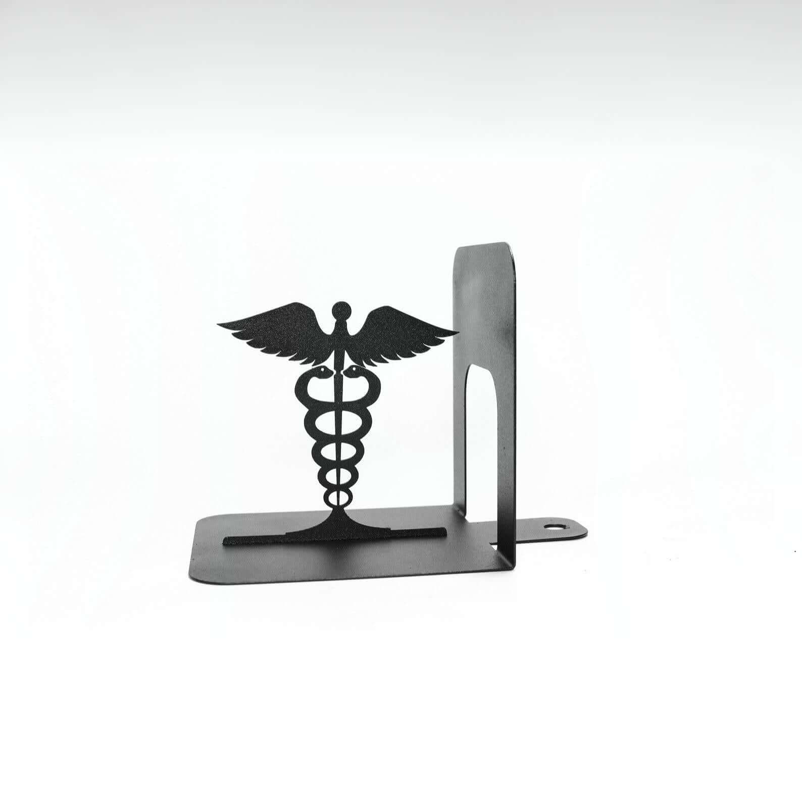 Heart Pulse and Caduceus Metal Bookends in Powder-Coated Steel - Metaloslav 