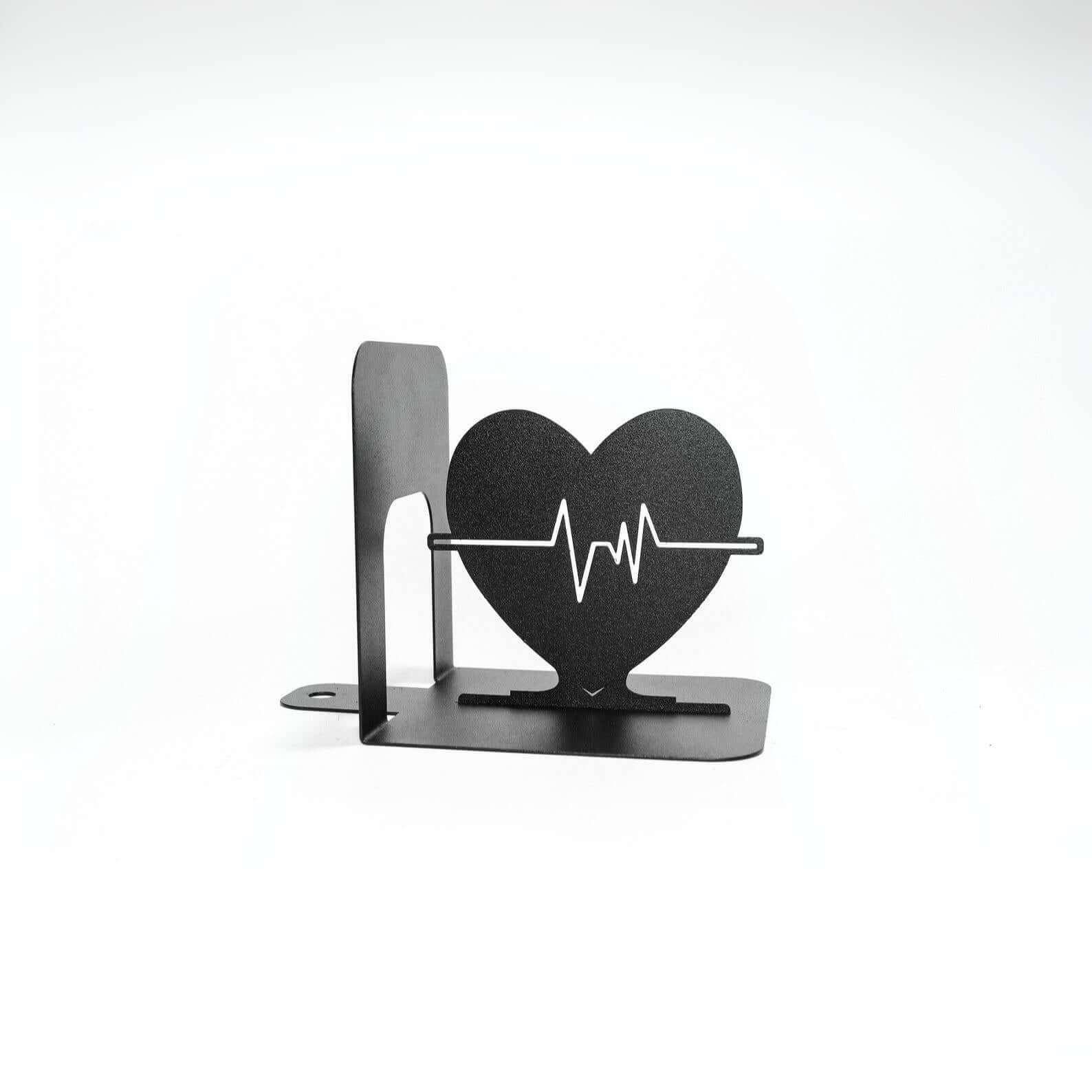 Heart Pulse and Caduceus Metal Bookends in Powder-Coated Steel - Metaloslav 