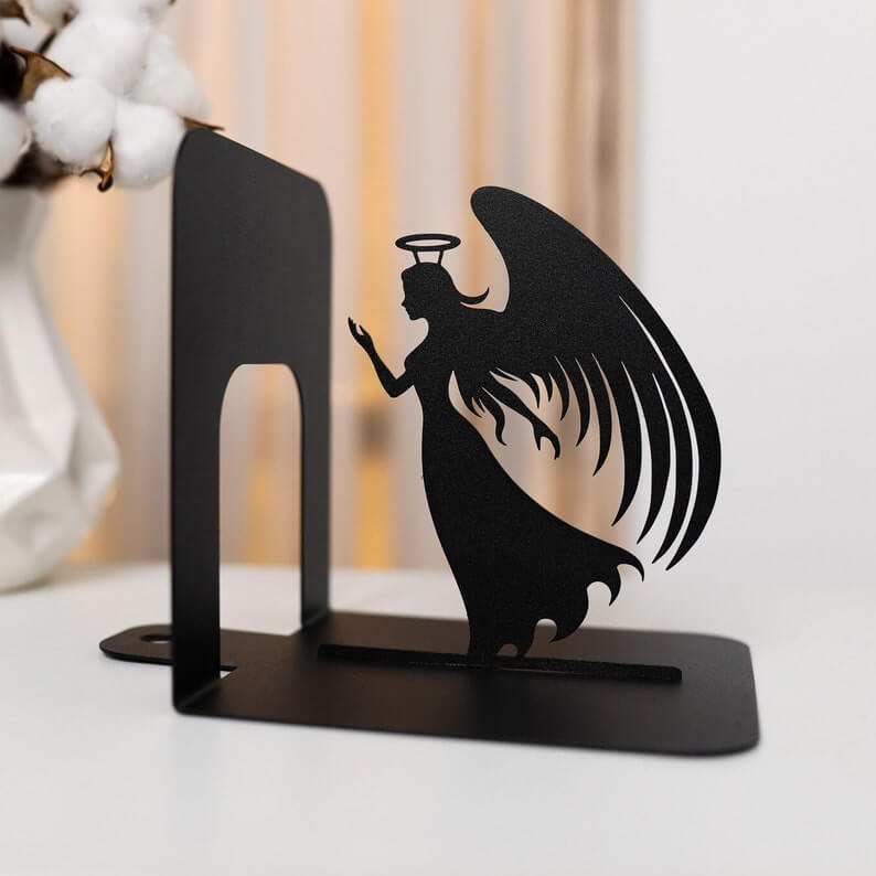 Metal Angel and Devil Bookends in Powder-Coated Steel - Metaloslav 