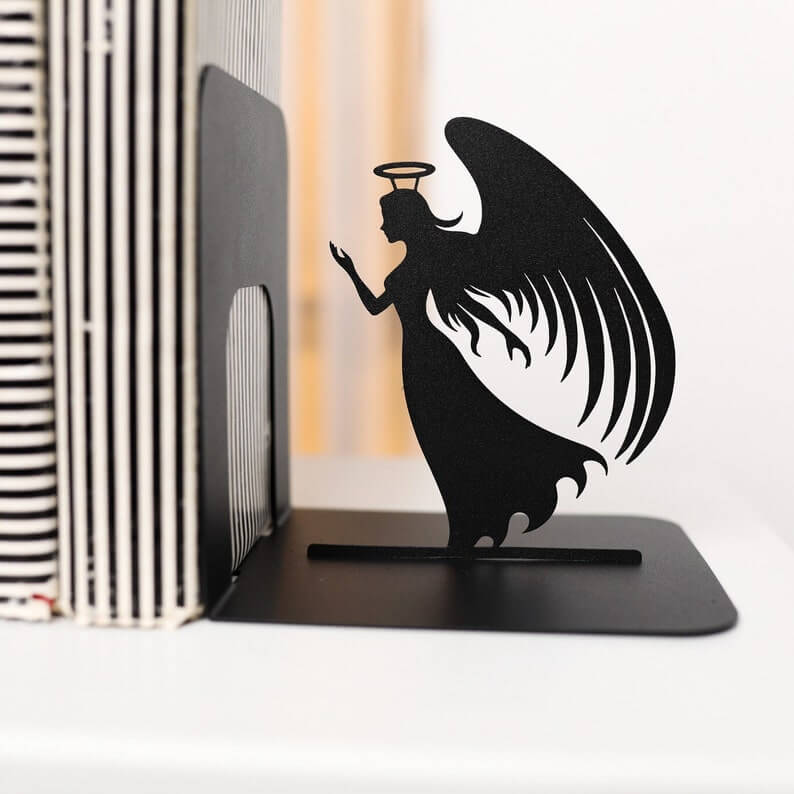 Metal Angel and Devil Bookends in Powder-Coated Steel - Metaloslav 