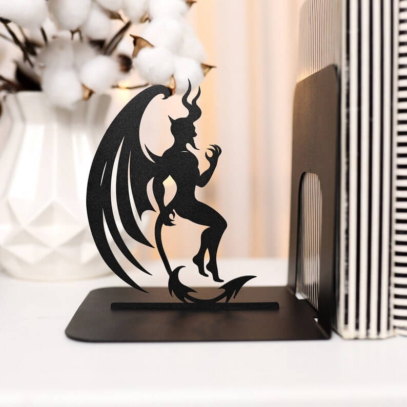 Metal Angel and Devil Bookends in Powder-Coated Steel - Metaloslav 