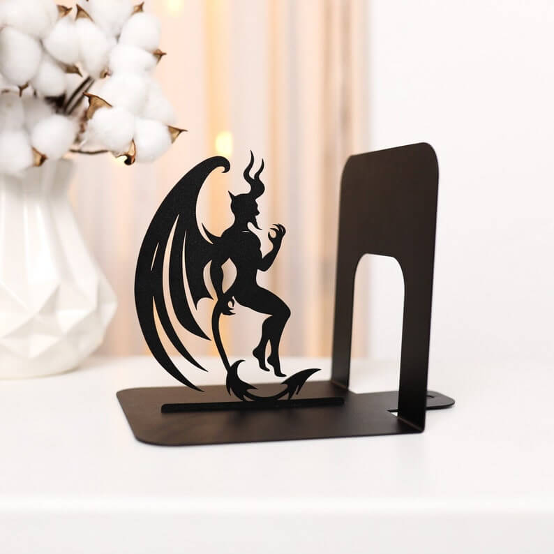 Metal Angel and Devil Bookends in Powder-Coated Steel - Metaloslav 