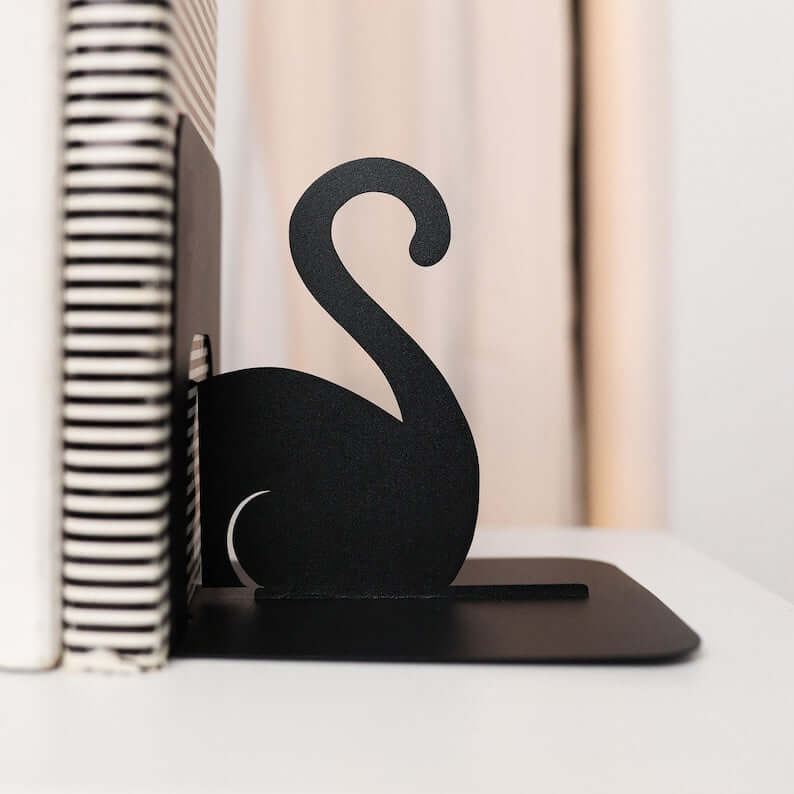 Metal Cat Silhouette Bookends in Powder-Coated Steel - Metaloslav 