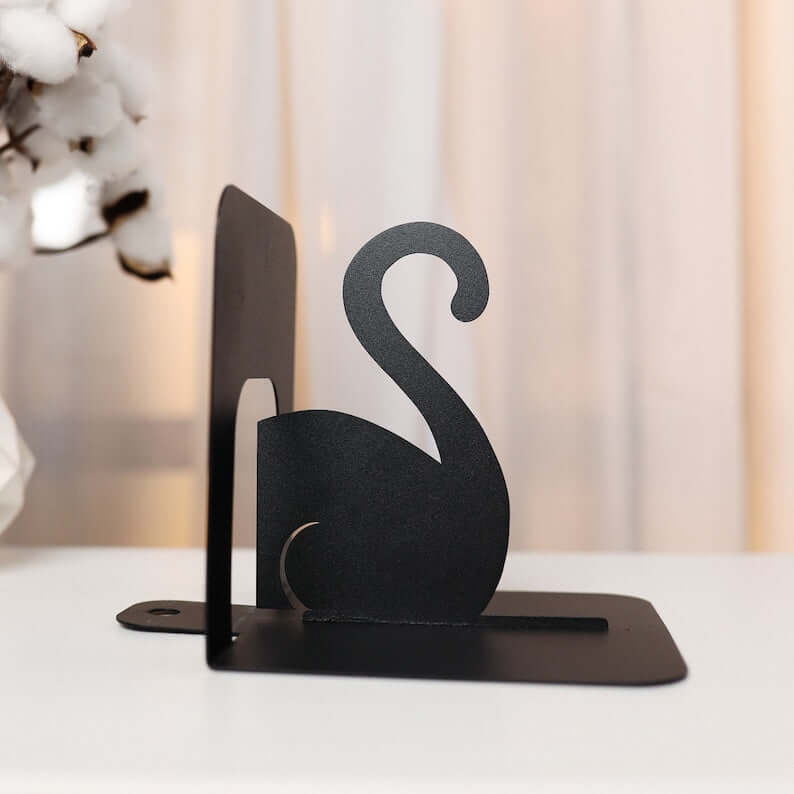 Metal Cat Silhouette Bookends in Powder-Coated Steel - Metaloslav 