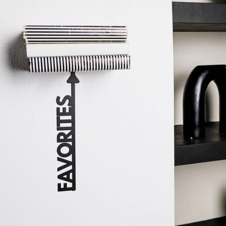Metal Favorites Wall Shelf with Vertical Text Detail in Powder-Coated Steel - Metaloslav 