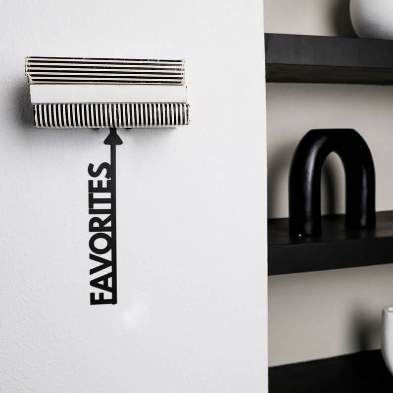 Metal Favorites Wall Shelf with Vertical Text Detail in Powder-Coated Steel - Metaloslav 
