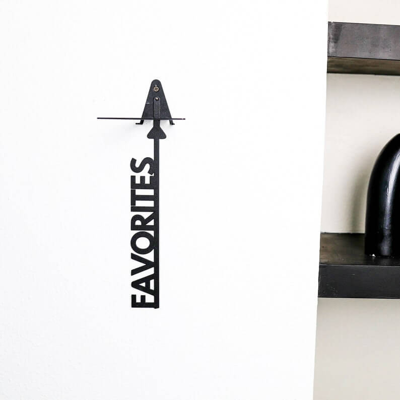Metal Favorites Wall Shelf with Vertical Text Detail in Powder-Coated Steel - Metaloslav 