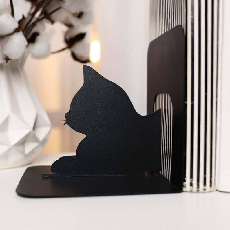 Metal Cat Silhouette Bookends in Powder-Coated Steel - Metaloslav 