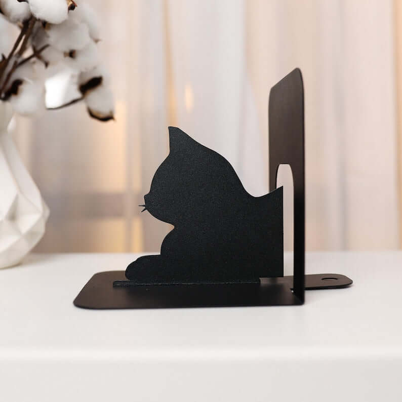 Metal Cat Silhouette Bookends in Powder-Coated Steel - Metaloslav 