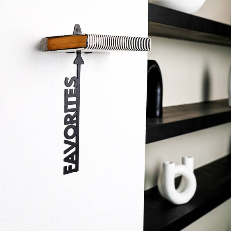 Metal Favorites Wall Shelf with Vertical Text Detail in Powder-Coated Steel - Metaloslav 