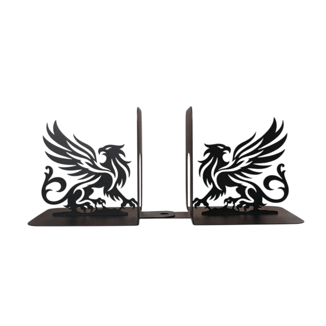 Metal Bookends Pair with Griffin Silhouette Mythical Design - Metaloslav 