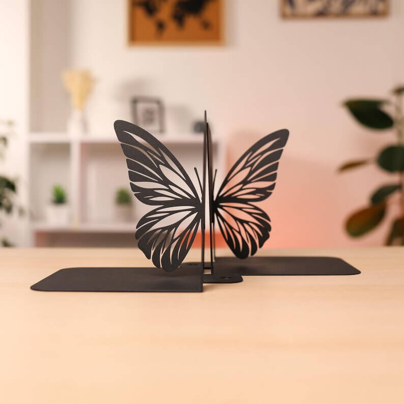 Metal Butterfly Wing Bookends in Powder-Coated Steel - Metaloslav 