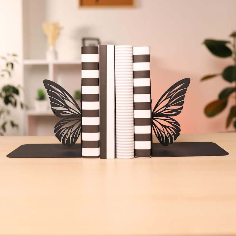 Metal Butterfly Wing Bookends in Powder-Coated Steel - Metaloslav 