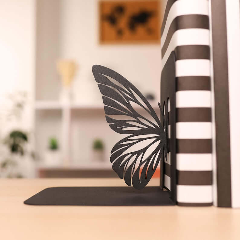 Metal Butterfly Wing Bookends in Powder-Coated Steel - Metaloslav 