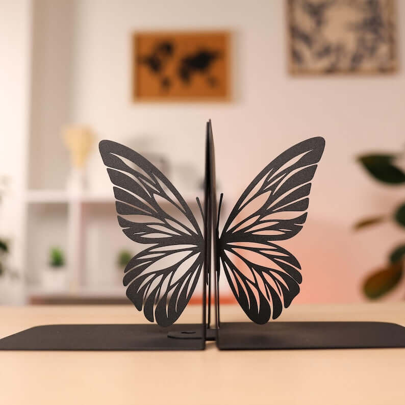 Metal Butterfly Wing Bookends in Powder-Coated Steel - Metaloslav 