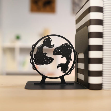 Metal Bookends Pair with Pisces Fish Silhouette Zodiac Design