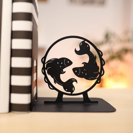 Metal Bookends Pair with Pisces Fish Silhouette Zodiac Design