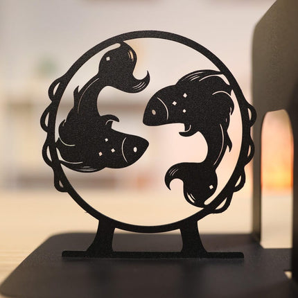 Metal Bookends Pair with Pisces Fish Silhouette Zodiac Design