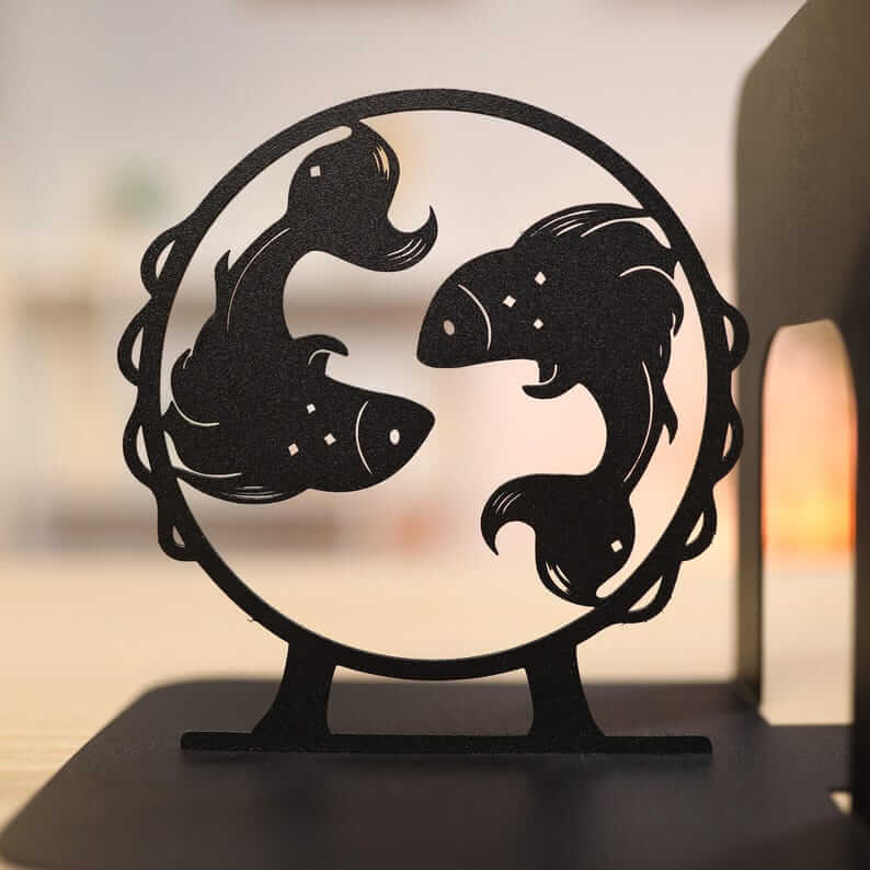 Metal Bookends Pair with Pisces Fish Silhouette Zodiac Design - Metaloslav 