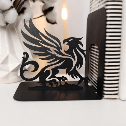 Metal Bookends Pair with Griffin Silhouette Mythical Design - Metaloslav 